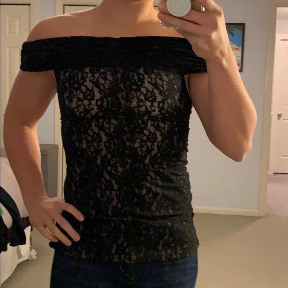 NWOT Black lace off the shoulder top